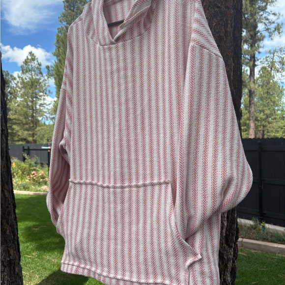 XL Striped Pink and White Women's Hoodie/oversized - Picture 2 of 4